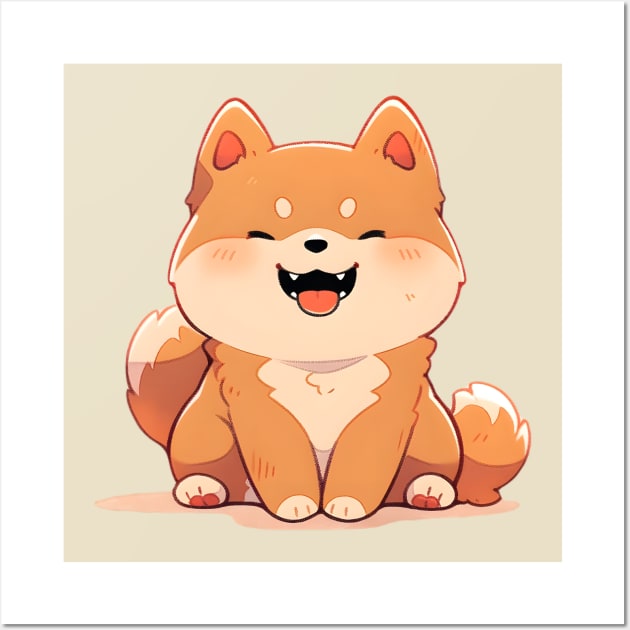 Cute Shiba Inu in Anime Aesthetic Wall Art by ribbitpng